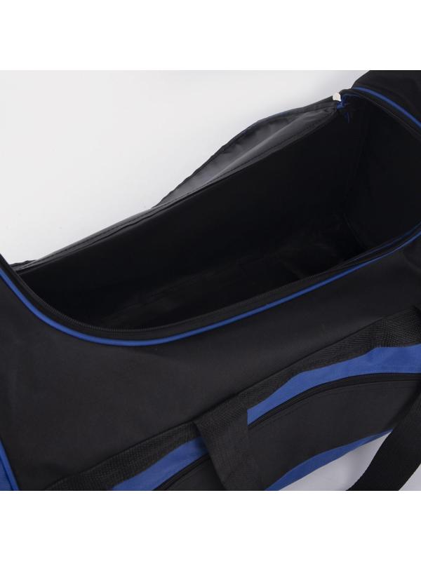 Сумка спортивная, 3 отдела на молниях, наружный карман, длинный ремень, цвет чёрный/синий