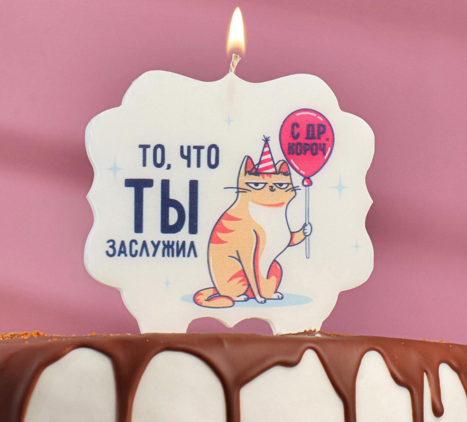 Свеча для торта «То, что ты заслужил. Кот с шариком», 10×10 см
