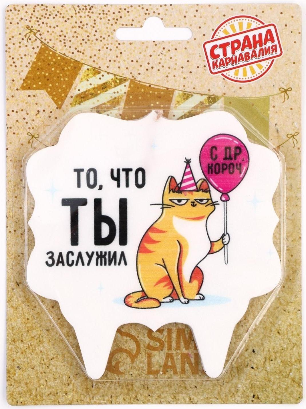 Свеча для торта «То, что ты заслужил. Кот с шариком», 10×10 см