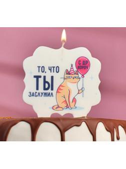 Свеча для торта «То, что ты заслужил. Кот с шариком», 10×10 см