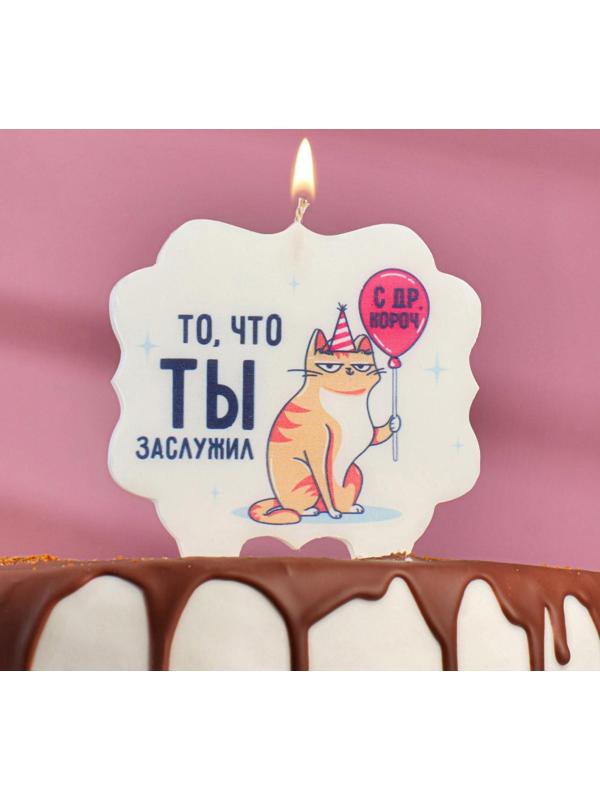Свеча для торта «То, что ты заслужил. Кот с шариком», 10×10 см
