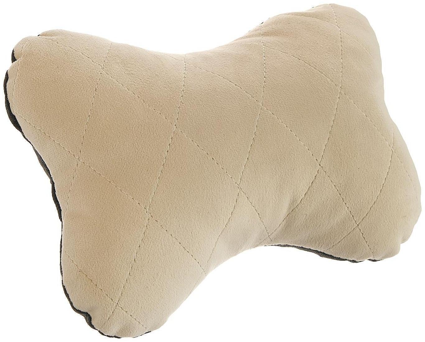 Подушка автомобильная косточка, на подголовник, велюр, бежевый, ромб, 16х24 см