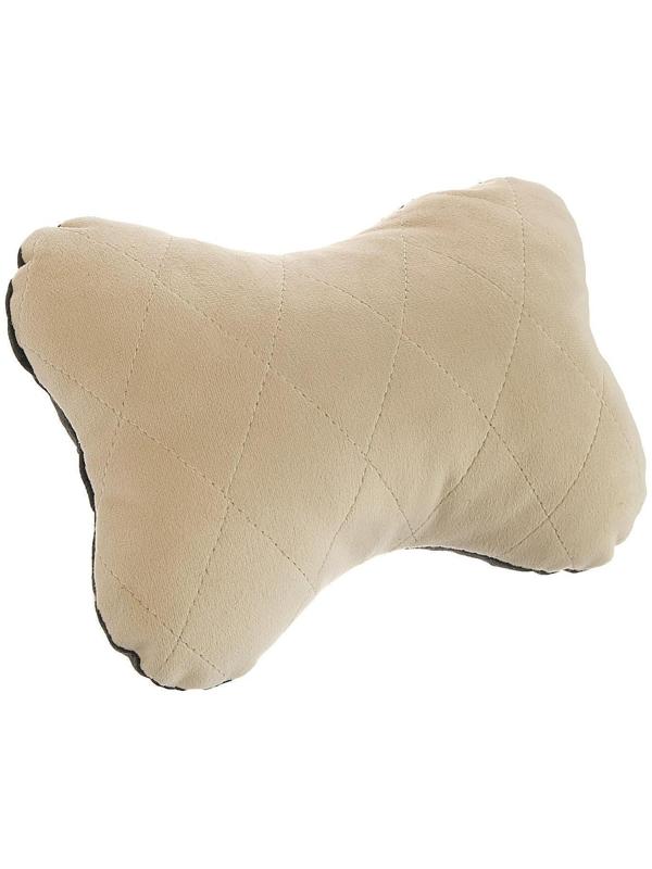 Подушка автомобильная косточка, на подголовник, велюр, бежевый, ромб, 16х24 см