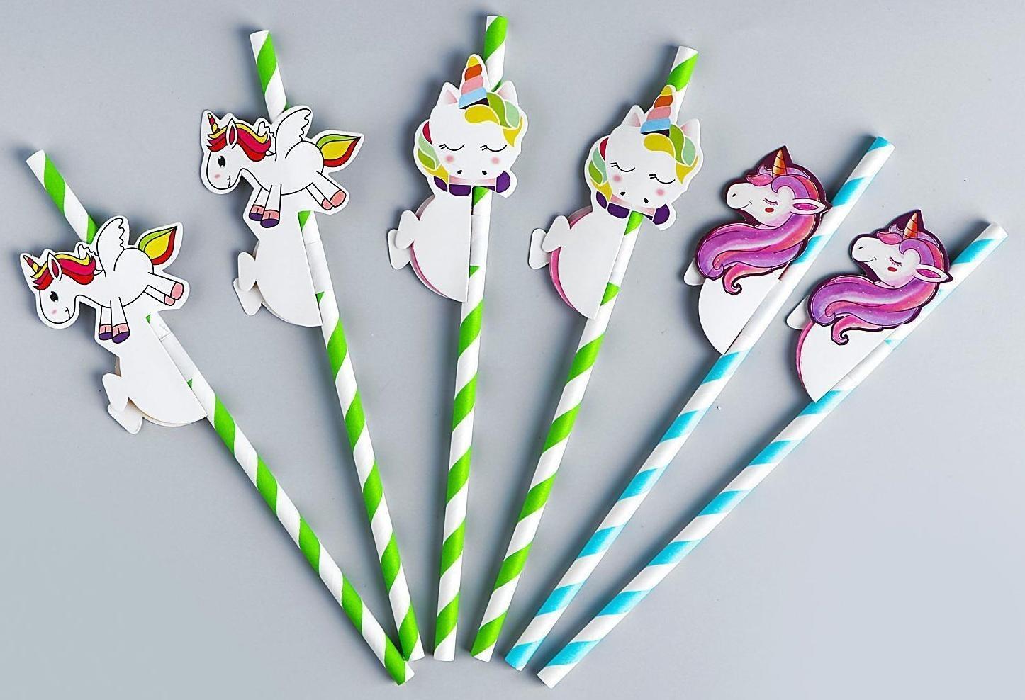 Трубочки для коктейля «Единорог», набор 6 шт., МИКС