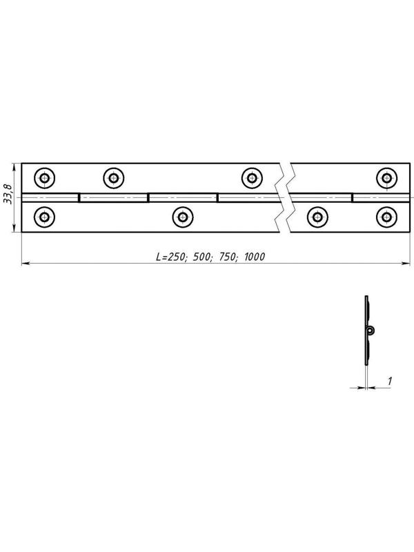 Петля рояльная ТУНДРА, 750 мм, покрытие цинк, 1 шт.