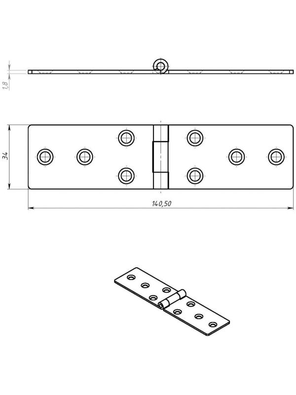 Петля карточная ТУНДРА, 140х34 мм, покрытие цинк, 1 шт.
