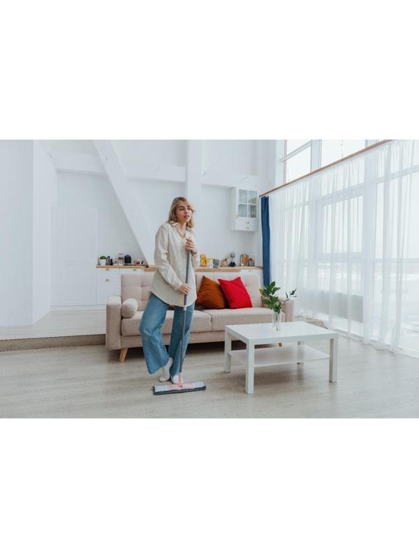 Швабра для мытья пола плоская с телескопической ручкой Raccoon «Букля», 41×12×90(120) см, микрофибра