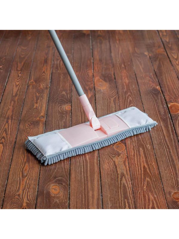 Швабра для мытья пола плоская с телескопической ручкой Raccoon «Букля», 41×12×90(120) см, микрофибра
