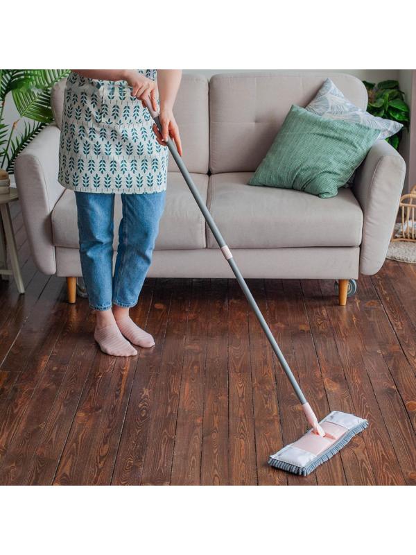 Швабра для мытья пола плоская с телескопической ручкой Raccoon «Букля», 41×12×90(120) см, микрофибра
