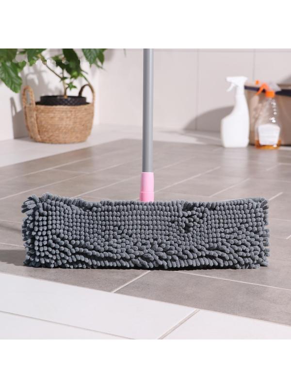 Швабра для мытья пола плоская с телескопической ручкой Raccoon «Букля», 41×12×90(120) см, микрофибра