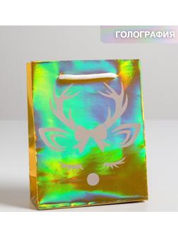Пакет голографический вертикальный «Новый год», S 12 × 15 × 5.5 см