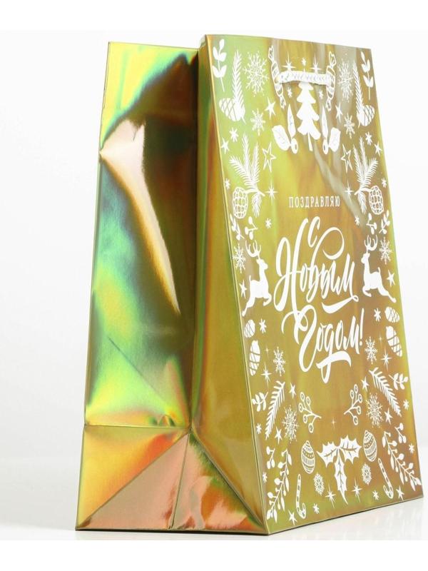 Пакет голография вертикальный «Поздравляю с Новым годом», MS 23 × 18 × 10 см