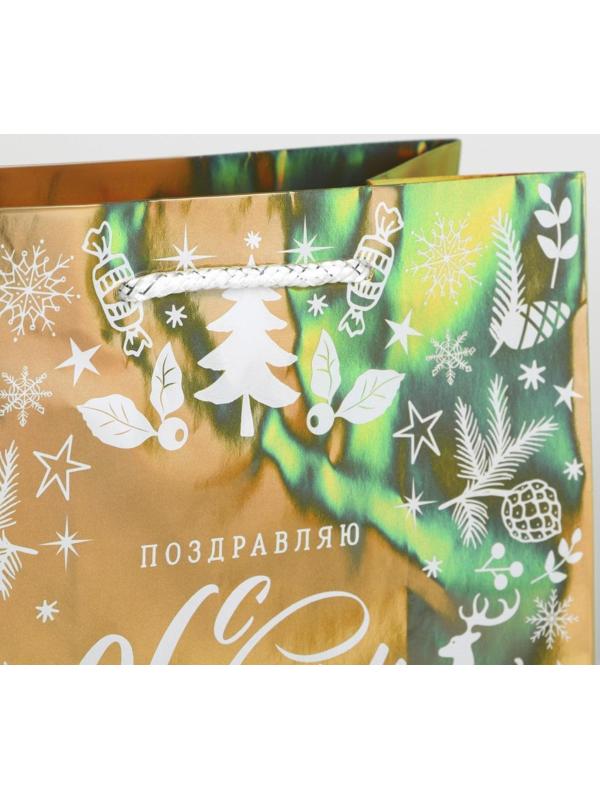 Пакет голография вертикальный «Поздравляю с Новым годом», MS 23 × 18 × 10 см