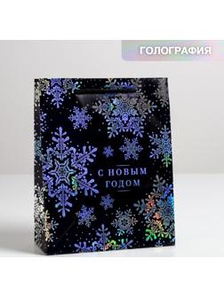 Пакет голография вертикальный «С Новым годом», MS 23 × 18 × 10 см