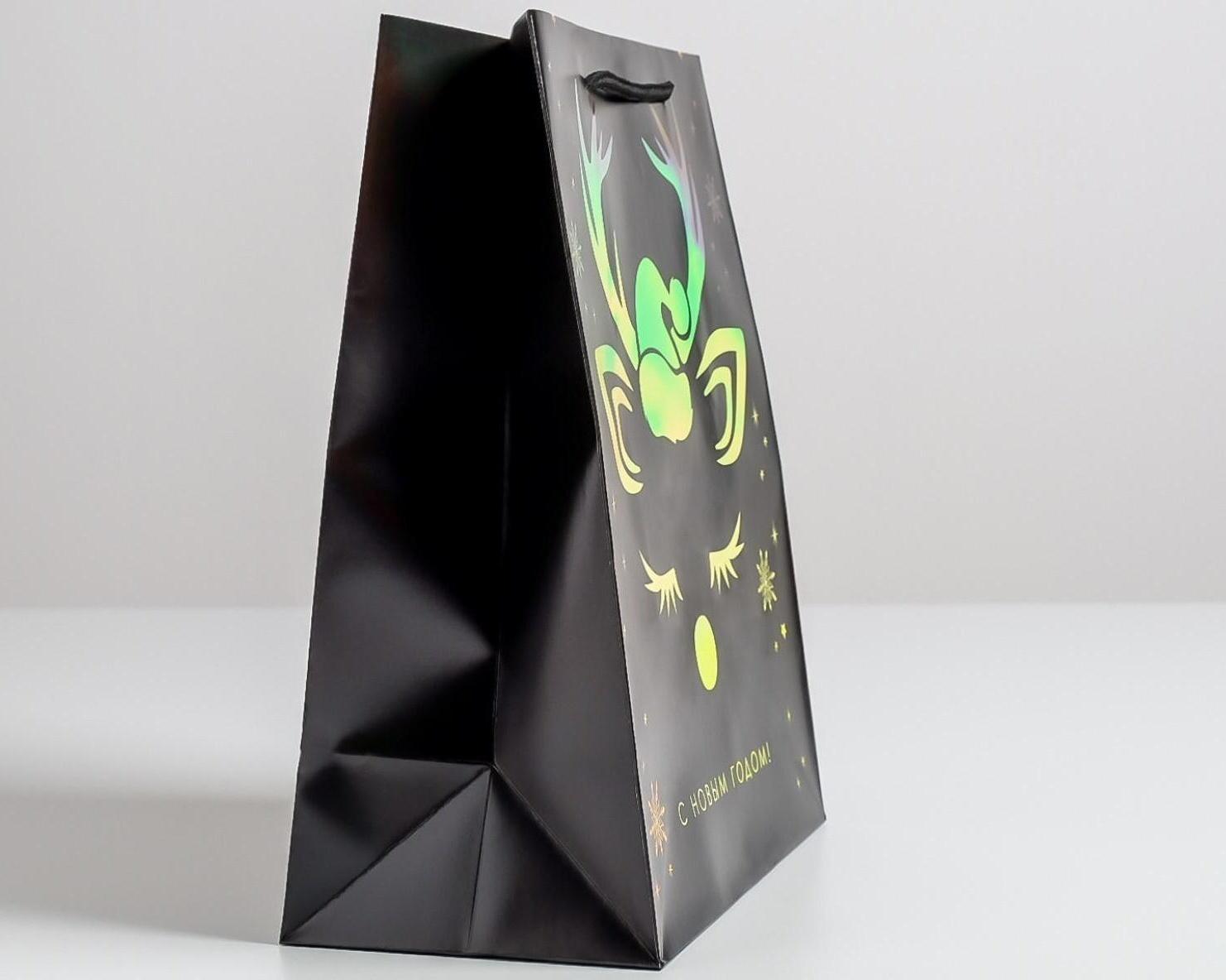 Пакет голография вертикальный «Новый год», ML 23 × 27 × 11,5 см