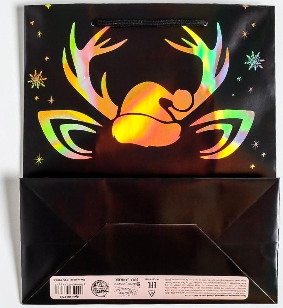 Пакет голография вертикальный «Новый год», ML 23 × 27 × 11,5 см