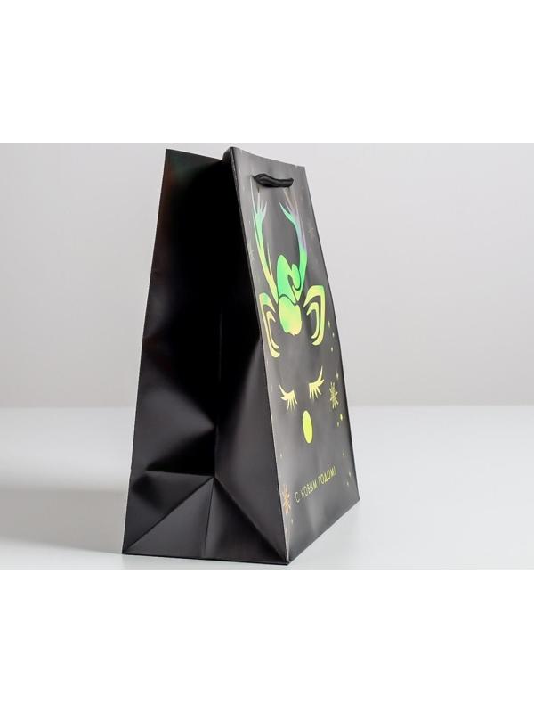 Пакет голография вертикальный «Новый год», ML 23 × 27 × 11,5 см