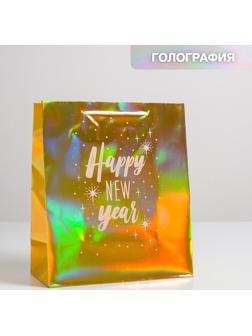 Пакет голография вертикальный «Happy New year», ML 23 × 27 × 11,5 см