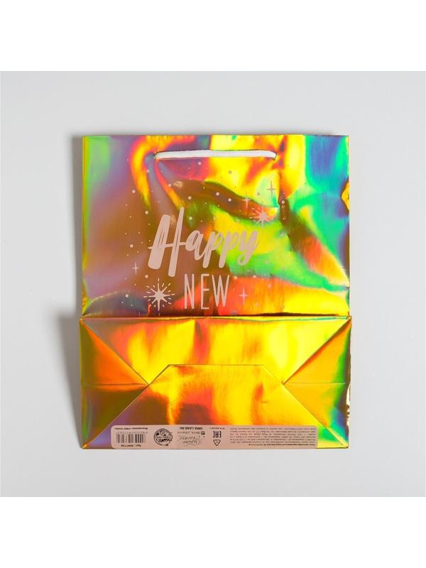 Пакет голография вертикальный «Happy New year», ML 23 × 27 × 11,5 см