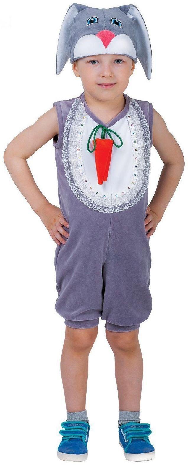 Карнавальный костюм для мальчика «Заяц с грудкой», велюр, комбинезон, шапка, от 1,5-3-х лет