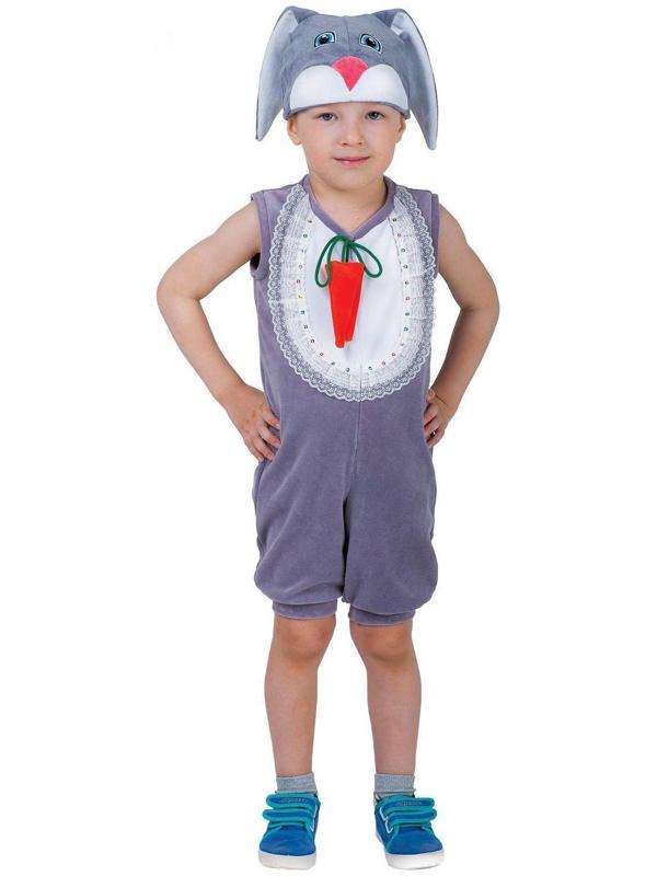 Карнавальный костюм для мальчика «Заяц с грудкой», велюр, комбинезон, шапка, от 1,5-3-х лет