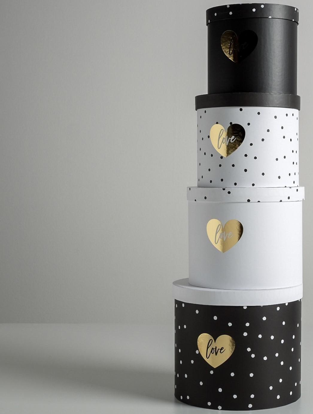 Набор шляпных коробок для цветов 4 в 1 «Чёрно-белый», 14 × 13 см - 20 × 17,5 см