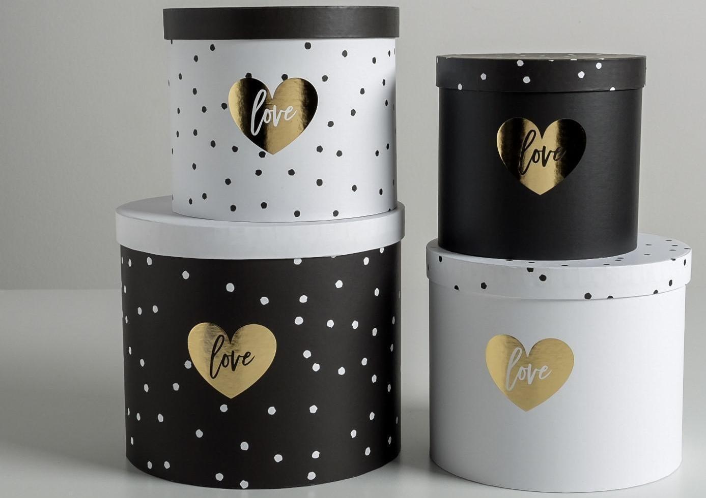 Набор шляпных коробок для цветов 4 в 1 «Чёрно-белый», 14 × 13 см - 20 × 17,5 см