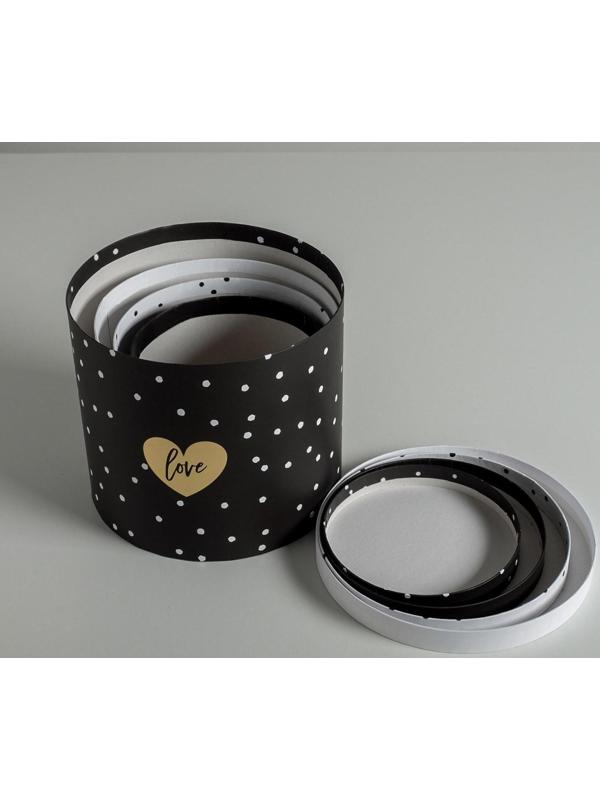 Набор шляпных коробок для цветов 4 в 1 «Чёрно-белый», 14 × 13 см - 20 × 17,5 см