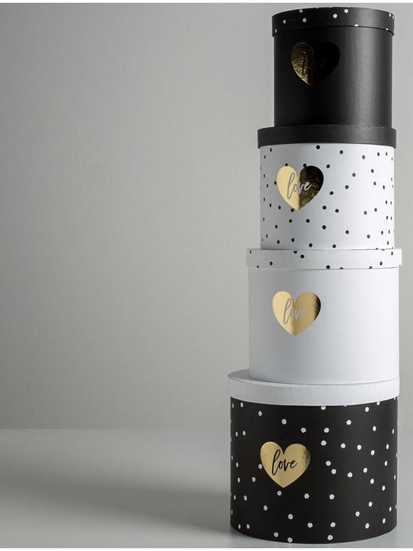 Набор шляпных коробок для цветов 4 в 1 «Чёрно-белый», 14 × 13 см - 20 × 17,5 см