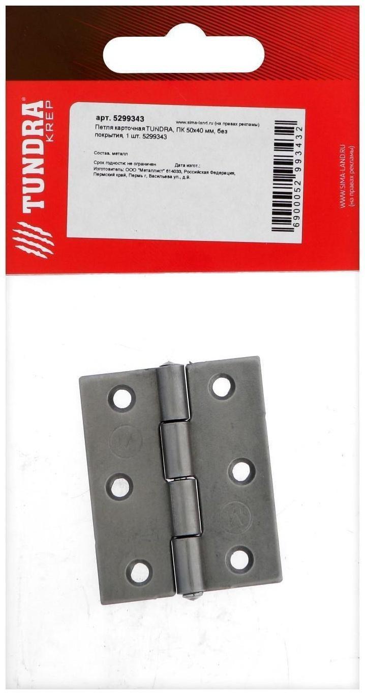 Петля карточная ТУНДРА, 50х40 мм, без покрытия, 1 шт.