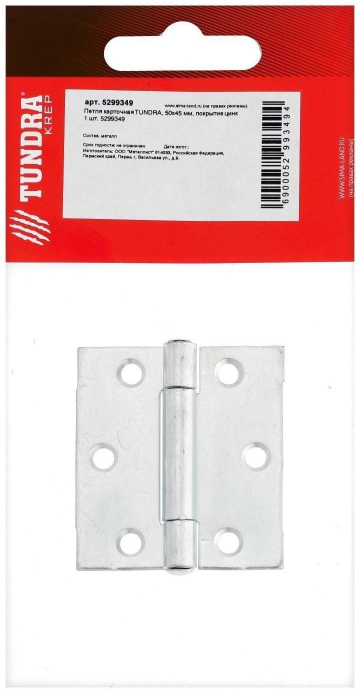 Петля карточная ТУНДРА, 50х45 мм, покрытие цинк 1 шт.