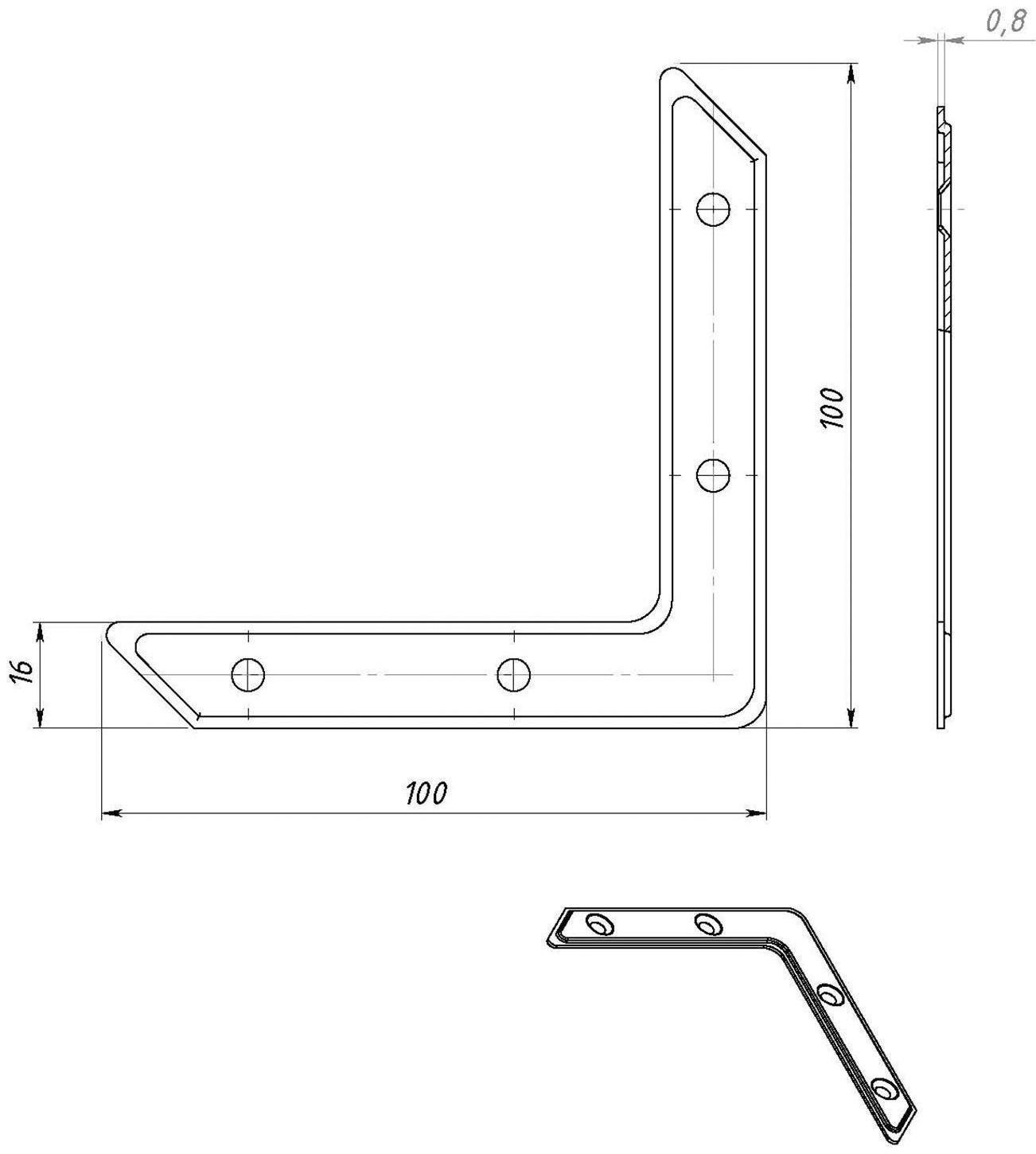 Угольник ТУНДРА krep, УГ-100, оцинкованный, в упаковке 1 шт.