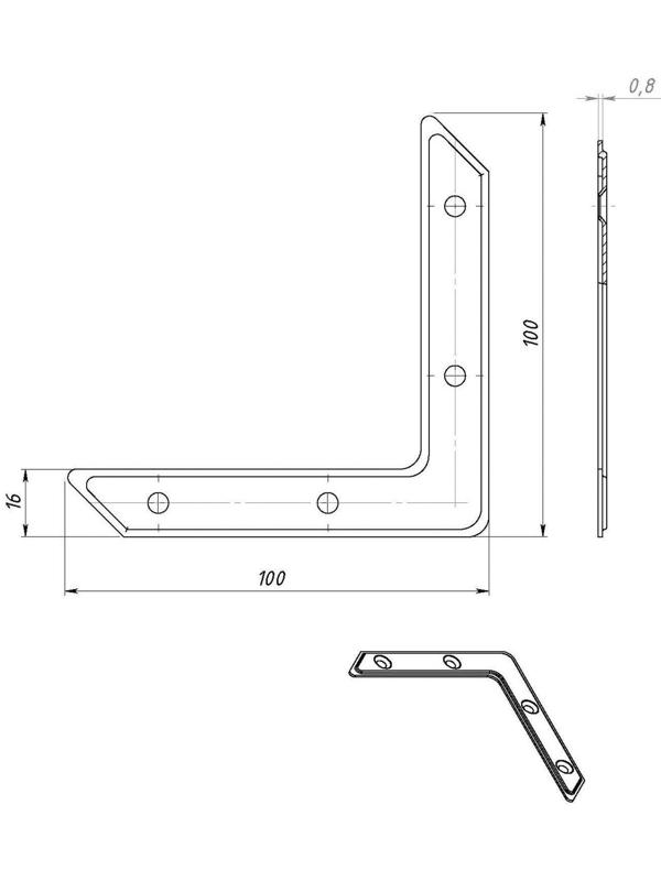 Угольник ТУНДРА krep, УГ-100, оцинкованный, в упаковке 1 шт.