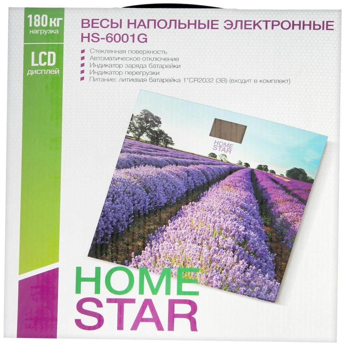 Весы напольные HOMESTAR HS-6001G, электронные, до 180 кг, 1хCR2032, стекло, фиолетовые