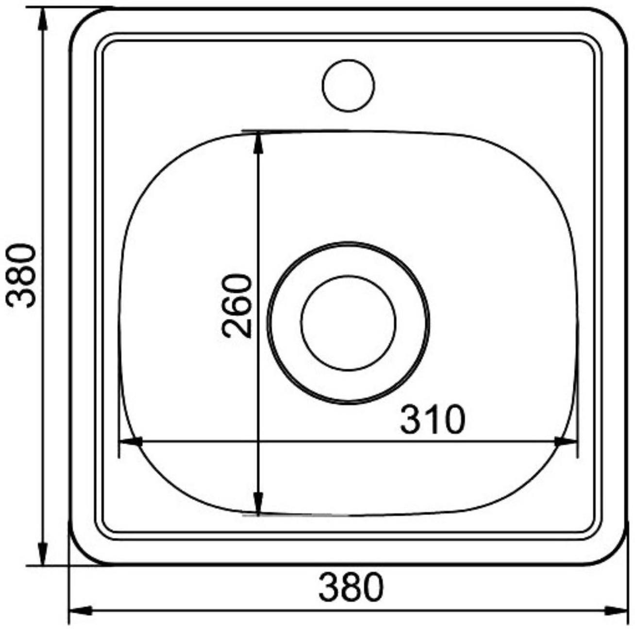 Мойка кухонная MIXLINE 531266, врезная, толщина 0.6 мм, 38х38х15 см, вып. 1 1/2