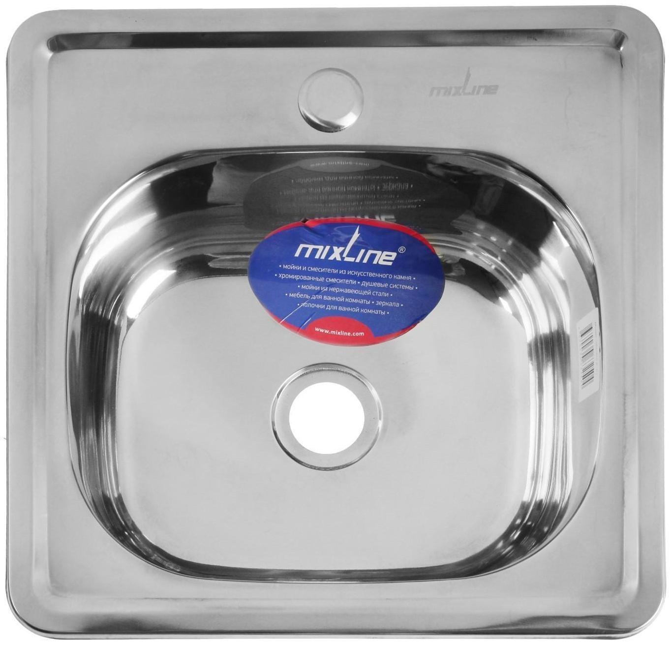 Мойка кухонная MIXLINE 531266, врезная, толщина 0.6 мм, 38х38х15 см, вып. 1 1/2