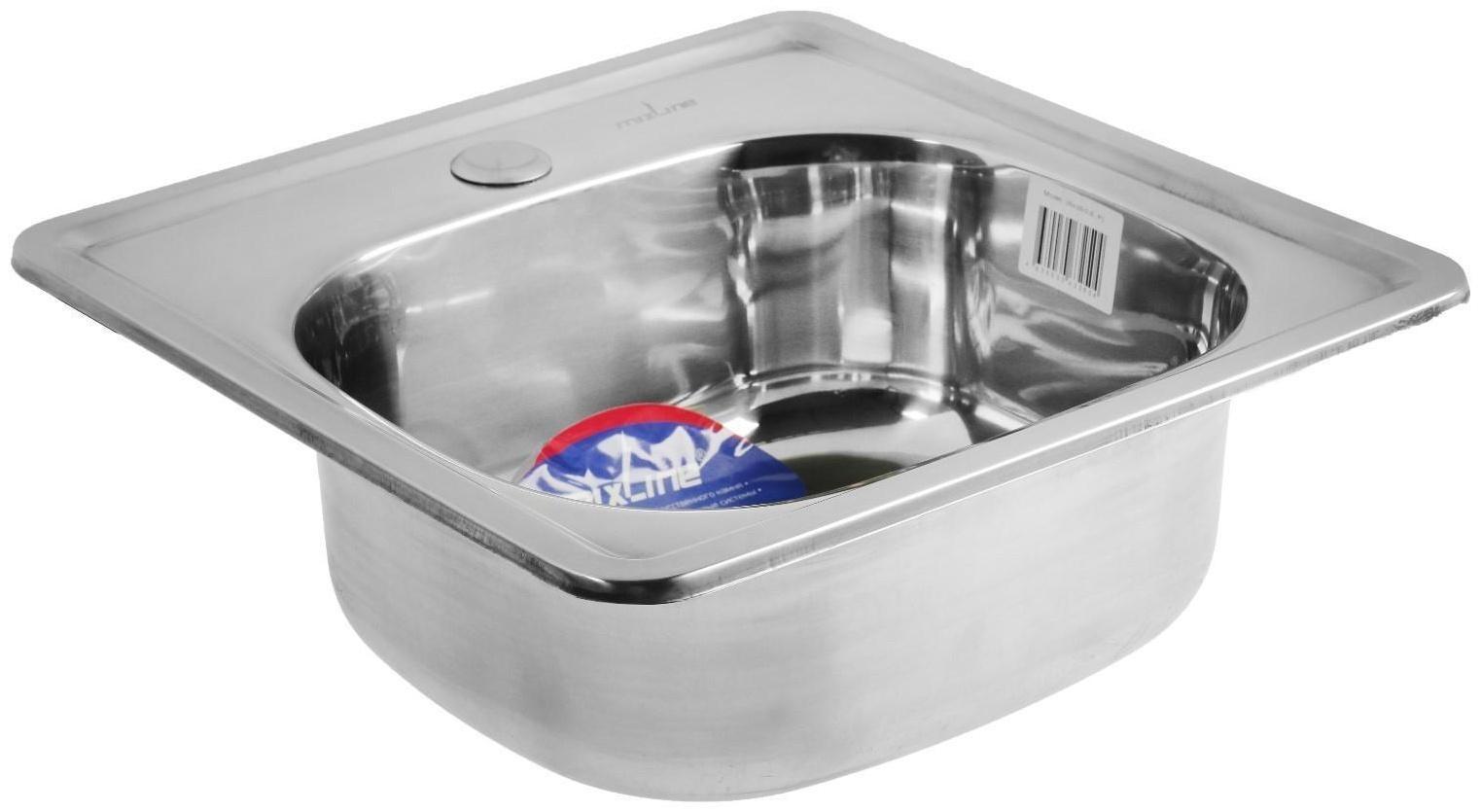 Мойка кухонная MIXLINE 531266, врезная, толщина 0.6 мм, 38х38х15 см, вып. 1 1/2