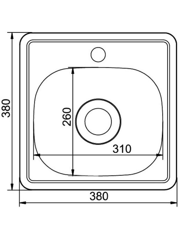 Мойка кухонная MIXLINE 531266, врезная, толщина 0.6 мм, 38х38х15 см, вып. 1 1/2