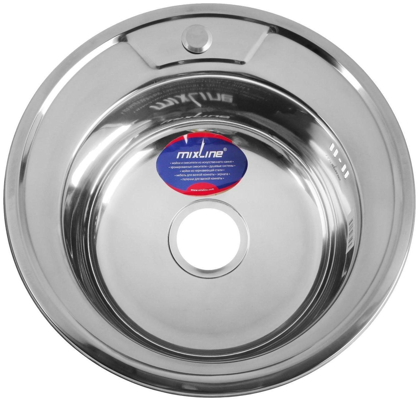 Мойка кухонная MIXLINE 528182, врезная, толщина 0.6 мм, 49х49х17 см, вып. 3 1/2