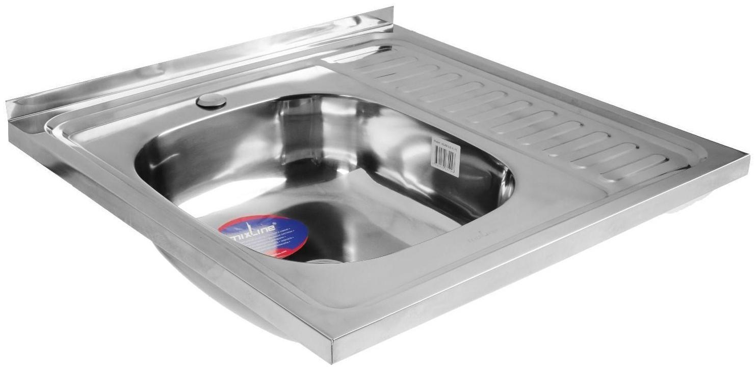 Мойка кухонная MIXLINE 527967, накладная, толщина 0.4 мм, 60х60х16 см, левая, выпуск 1 1/2