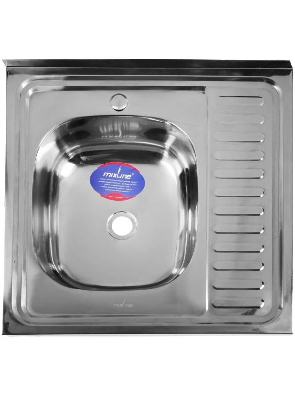 Мойка кухонная MIXLINE 527967, накладная, толщина 0.4 мм, 60х60х16 см, левая, выпуск 1 1/2