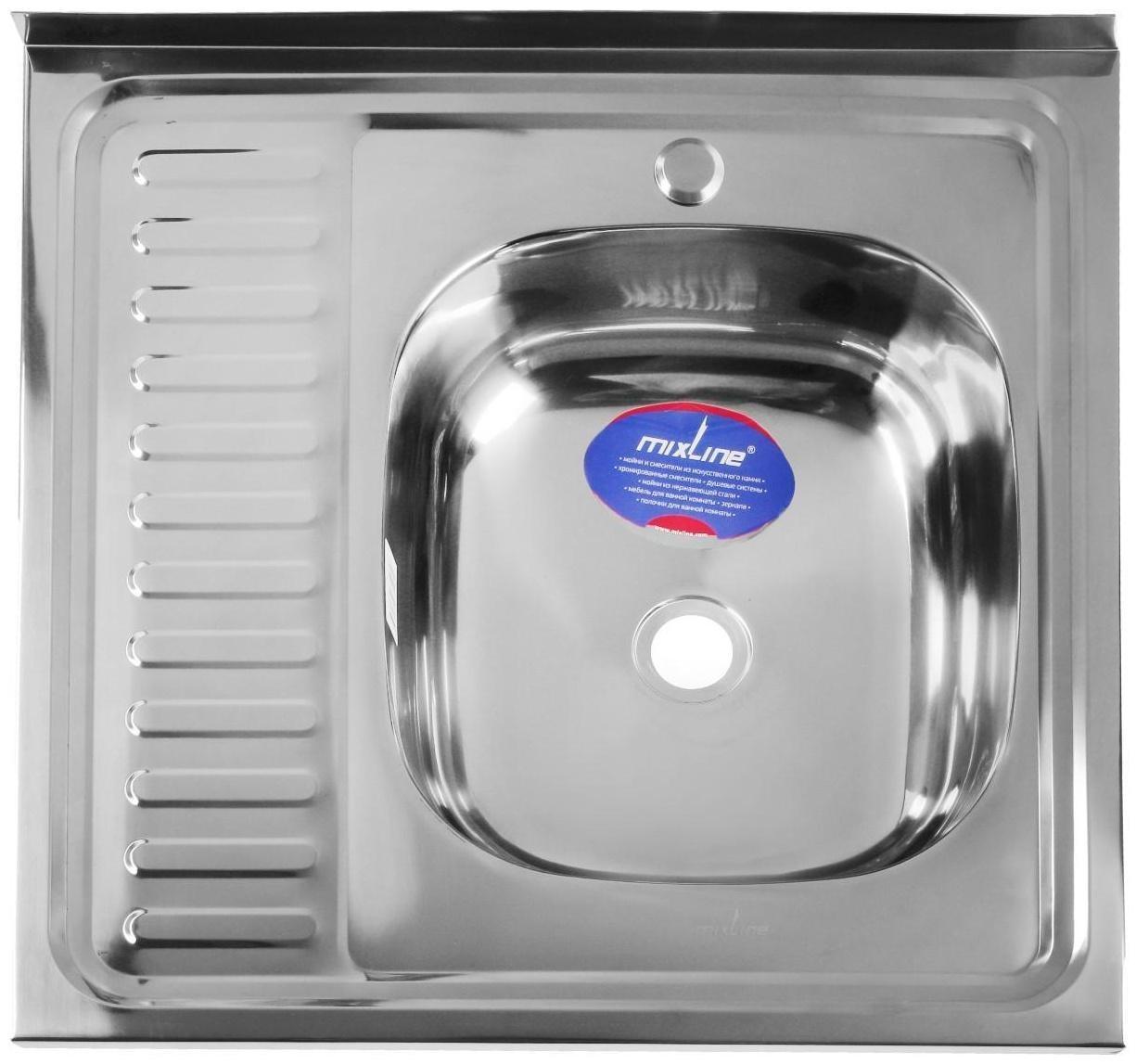 Мойка кухонная MIXLINE 527969, накладная, толщина 0.4 мм, 60х60х16 см, правая, выпуск 1 1/2