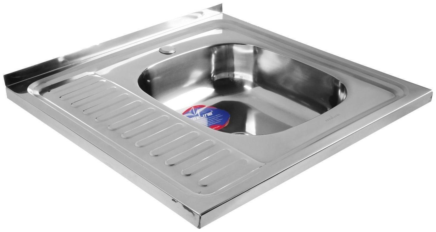 Мойка кухонная MIXLINE 527969, накладная, толщина 0.4 мм, 60х60х16 см, правая, выпуск 1 1/2