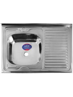 Мойка кухонная MIXLINE 527970, накладная, толщина 0.4 мм, 80х60х16 см, левая, выпуск 1 1/2