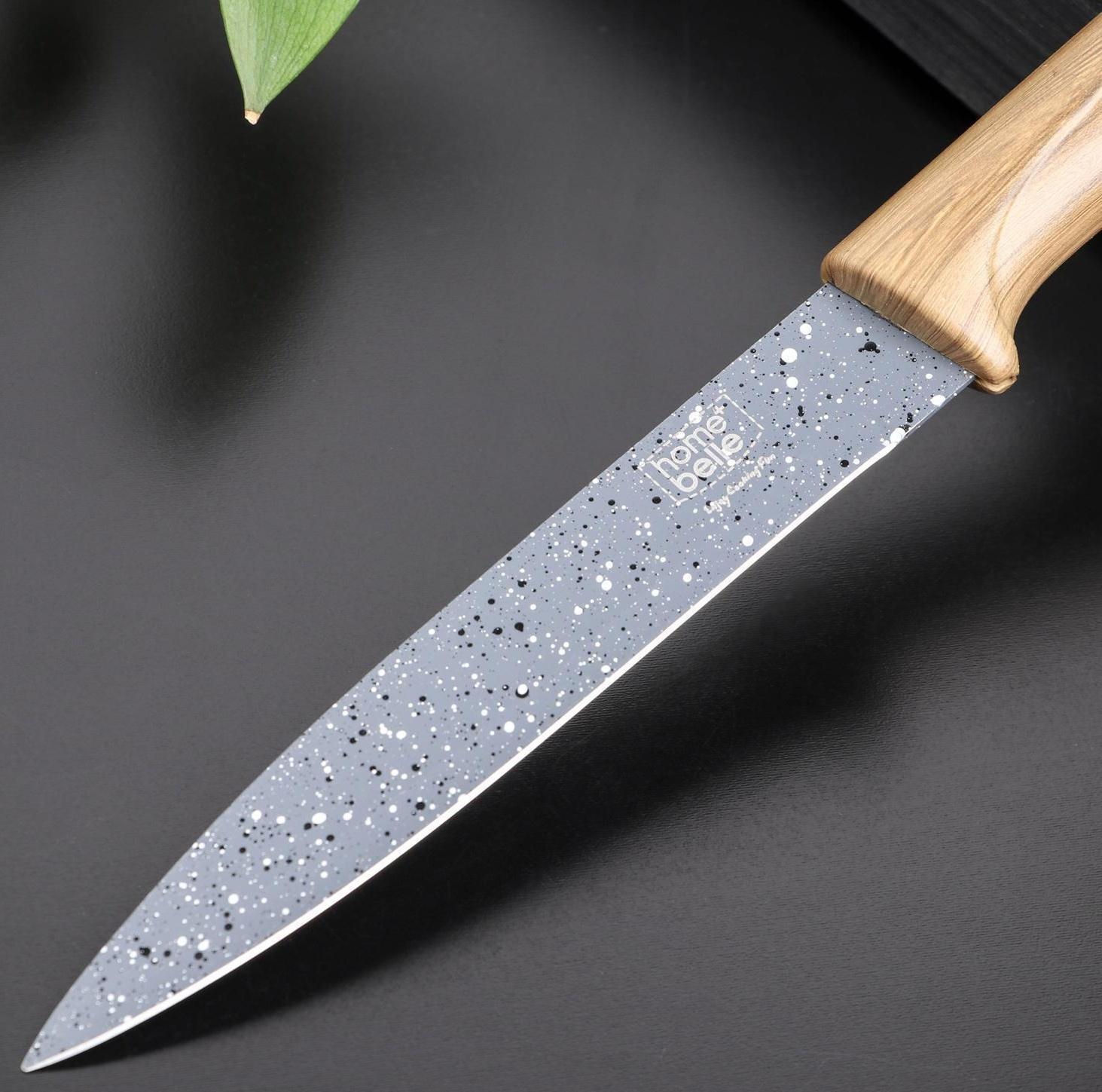 Нож с антиналипающим покрытием Доляна «Гранит», лезвие 13 см, цвет серо-коричневый