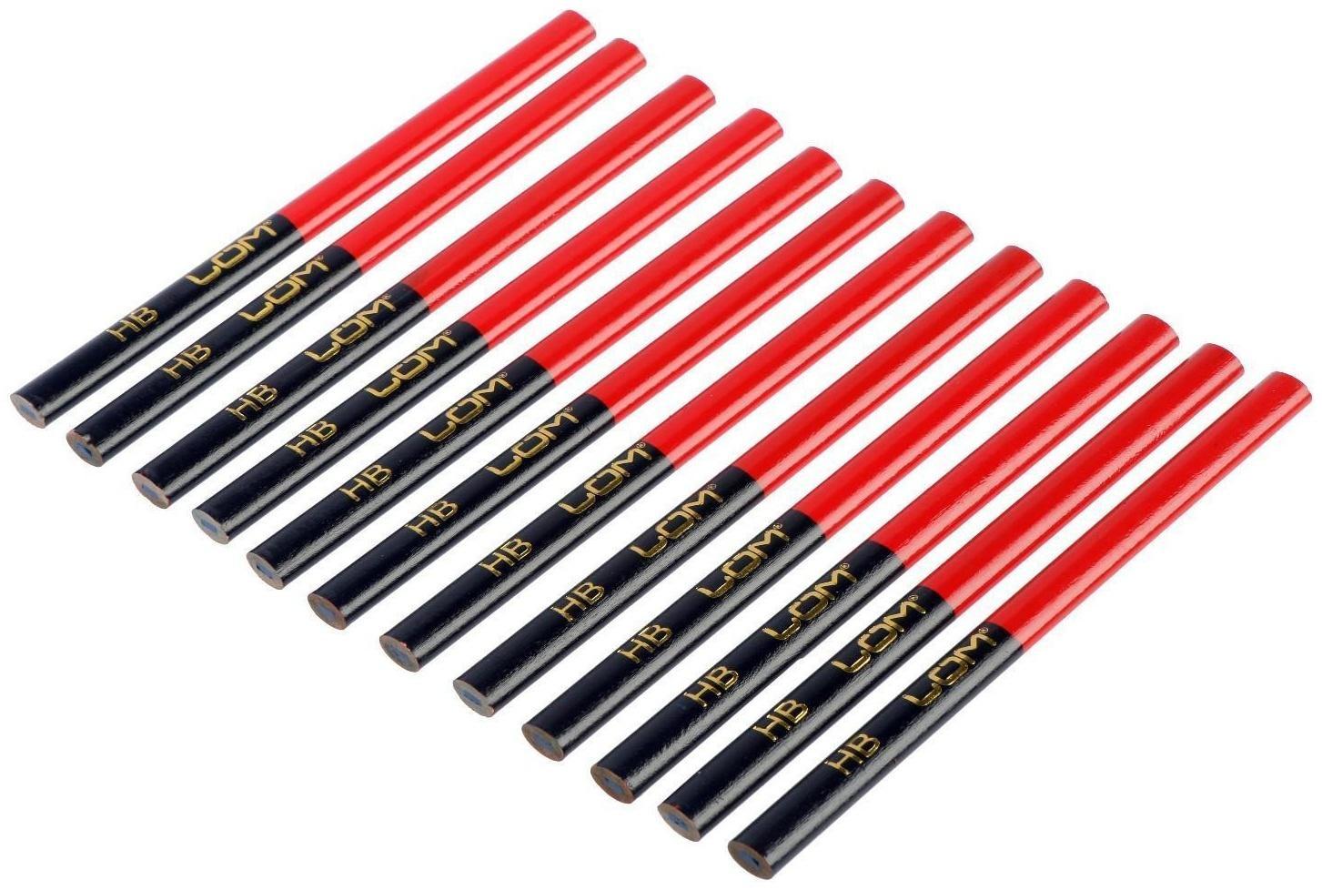 Карандаши строительные ЛОМ, двухцветные, 180 мм, 12 шт.