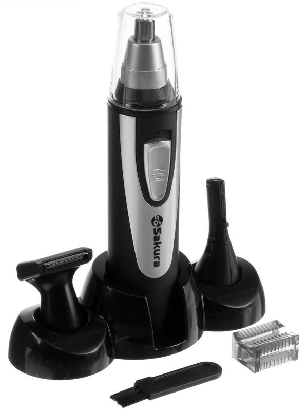 Триммер для волос Sakura SA-5522BK, 4 насадки, 1хАА, чёрный/серебристый