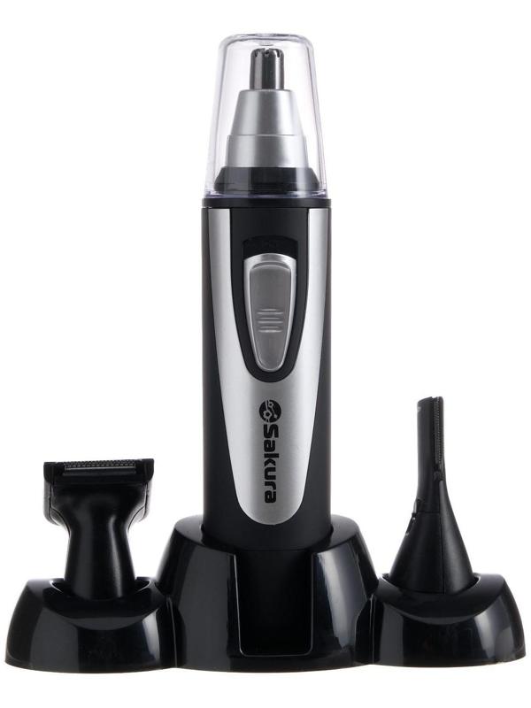 Триммер для волос Sakura SA-5522BK, 4 насадки, 1хАА, чёрный/серебристый