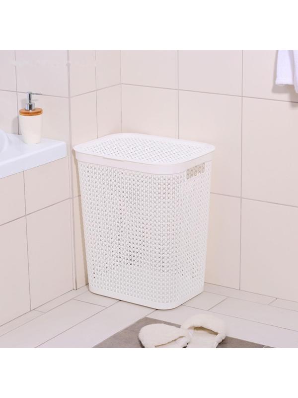Корзина бельевая с крышкой «Пирула», 55 л, 42×34×54 см, цвет белый