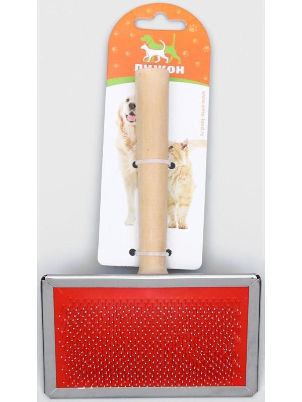 Пуходерка Wood большая с каплями, 12 х 19 см, длинная деревянная ручка